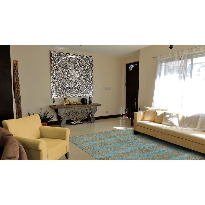 Timeo Hand-Knot Oriental Rug, Teal/Coffee Brown, Area Rug