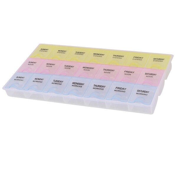 Home Plastic Rectangle 21 Compartments Weekly Medicine Pill Holder Box Case Colorful