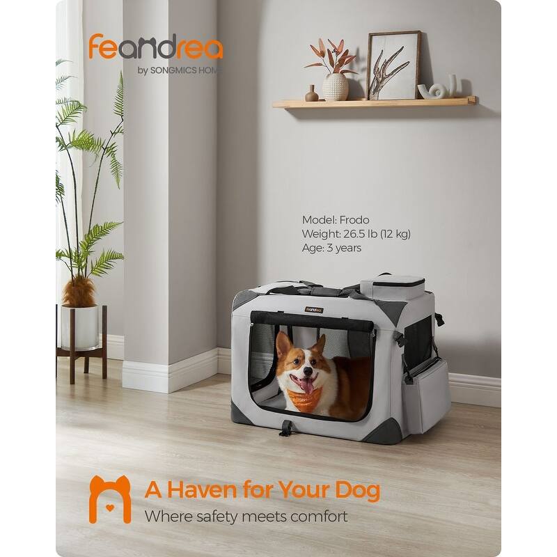 Metal Frame Oxford Fabric Foldable Soft Pet Carrier with Mesh Windows and Side Pockets