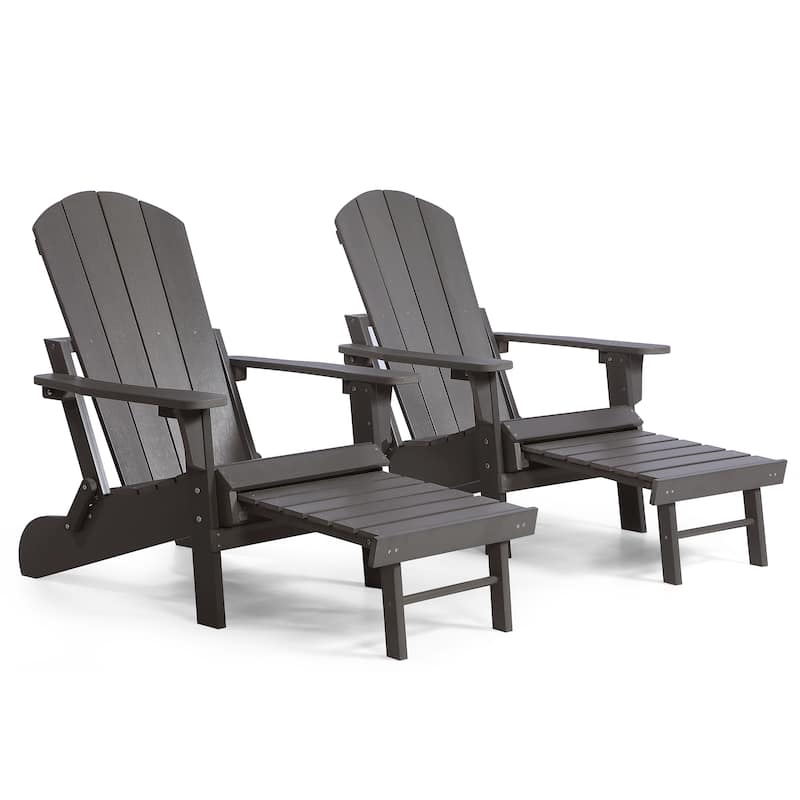 Hurley Folding Poly Adirondack Chair with Pull-out Ottoman (Set of 2)