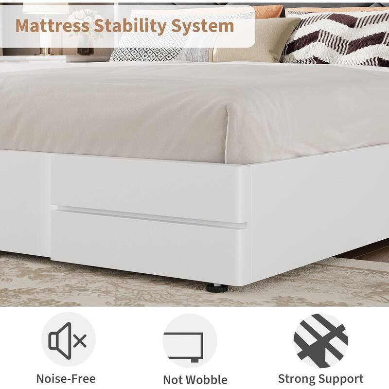 Wooden Bed Frame with Fabric Upholstered Headboard