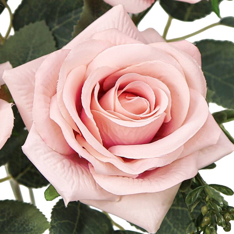 Set of 2 Blush Pink Artificial Queen Tea Rose Flower Stem Bush Bouquet 17in - 17" L x 9" W x 9" DP