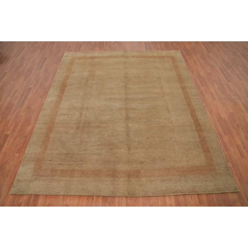 Hand Knotted Oriental 100% Wool Carpet Modern Solid Brown Gabbeh Area Rug - 9' 7'' X 8' 1''