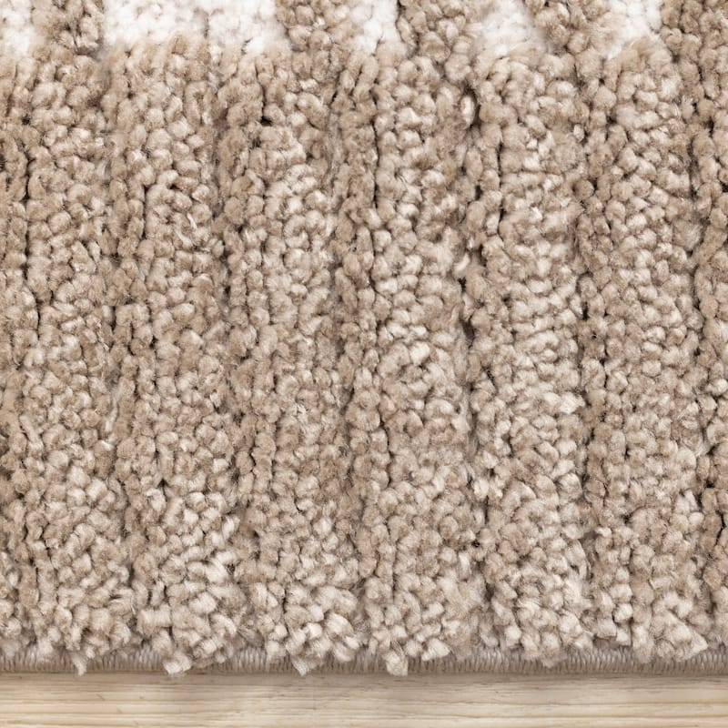 Taupe White Striped Border Soft Textured Rug