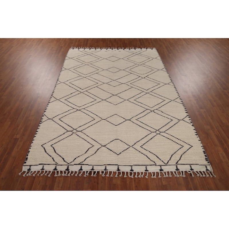 Trellis Moroccan Earth Tone Area Rug Hand-Knotted Wool Carpet - 7'9"x 10'11"