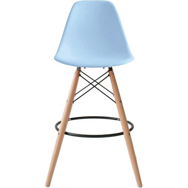 slide 2 of 12, Counter Stool With Back Plastic Molded Wooden Eiffel Base For Kitchen Island Hotel Work High Chair Light Blue