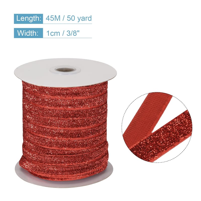 Metallic Glitter Velvet Ribbon 3/8 Inch x 50 Yard Single Face Ribbon - Red