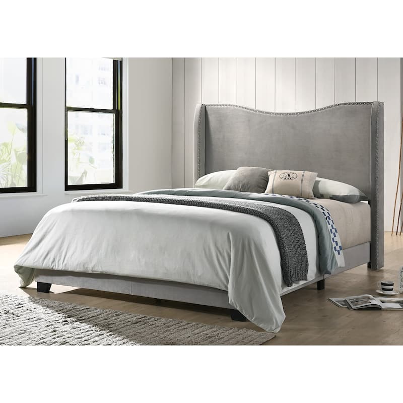 Copper Grove Puteaux Grey Velvet Upholstered Wingback Panel Bed