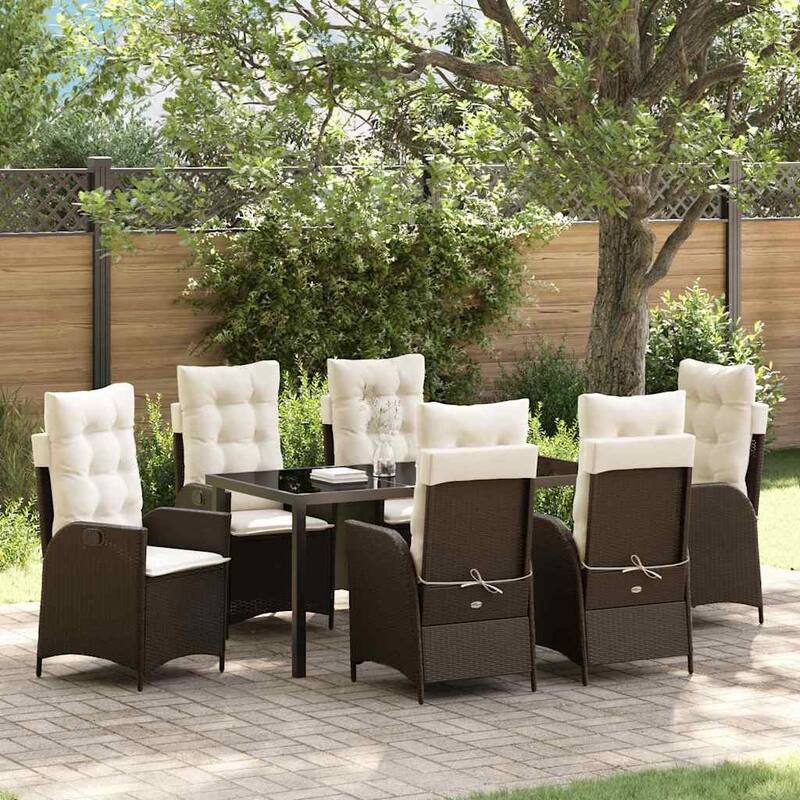 vidaXL Garden Dining Set with Cushion Poly Rattan - Brown-21.46x24.02x43.31 in.