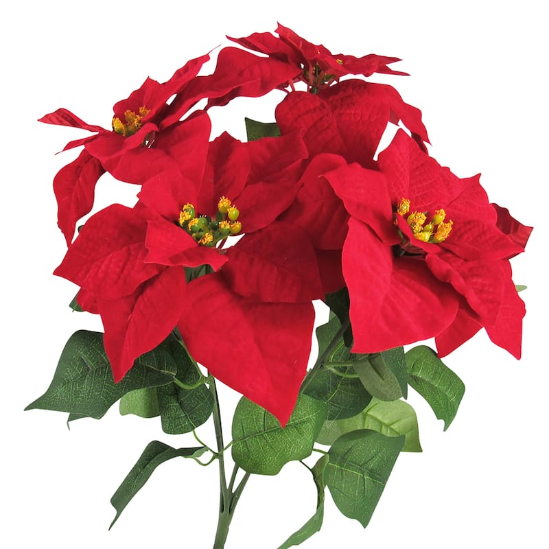 Set of 2 Artificial Poinsettia Red Velvet Christmas Flower Stems Bush Bouquet 20in - 20" L x 13" W x 13" DP
