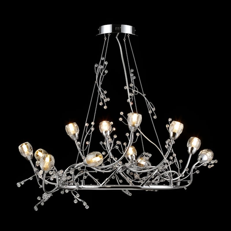 12 - Light Crystal Round Rose Flowers Tree Like Chandelier - Chome