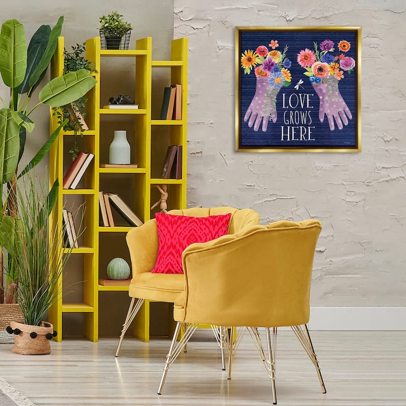 Stupell Love Grows Here Gardening Gloves Framed Floater Canvas Wall Art Design By Nicole DeCamp