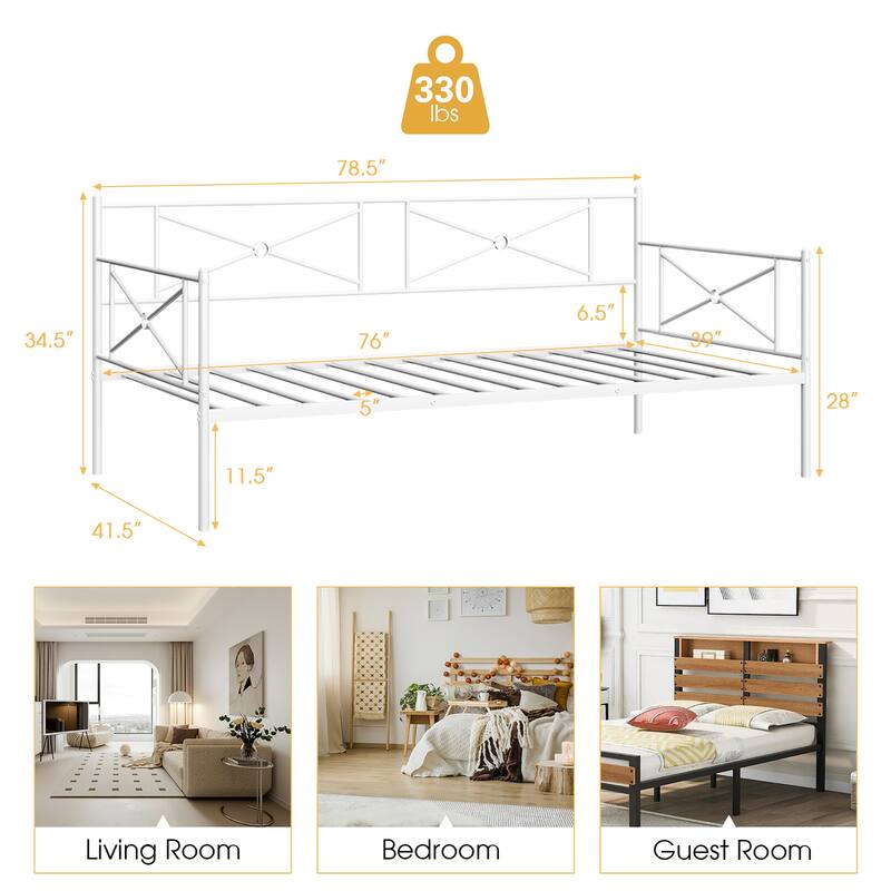 Costway Metal Daybed Frame Twin Size Slat Support Mattress Foundation