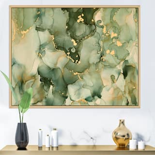 Designart "Green Luxury Abstract Fluid Art I" Modern Framed Canvas Wall Art Print