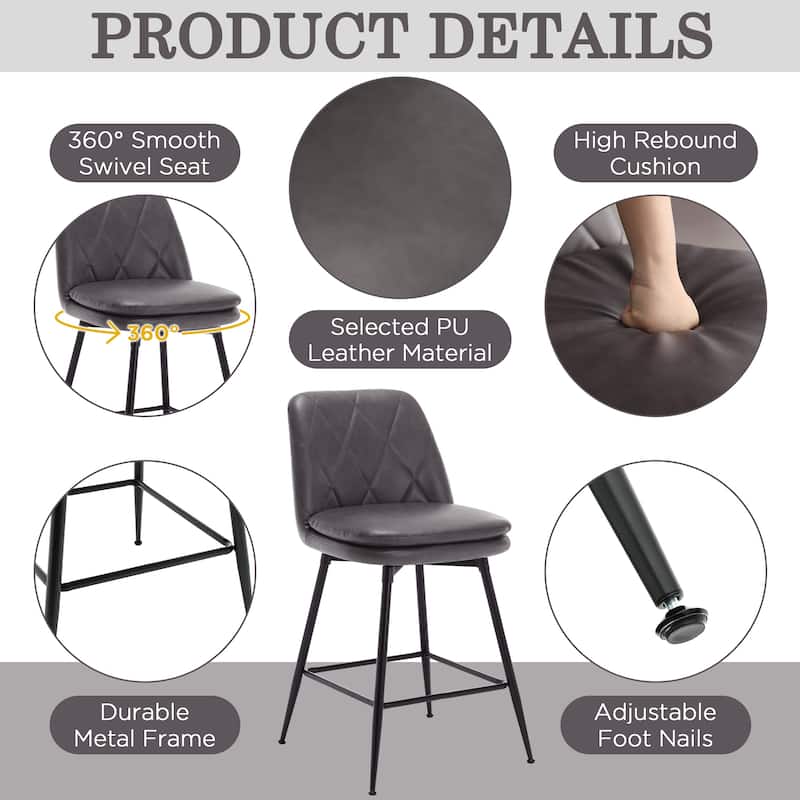 26"/29" Faux Leather Swivel Counter and Bar Height Stools (Set of 4)