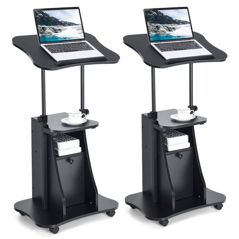 Costway 2 PCS Mobile Podium Stand Office Laptop Cart with Storage