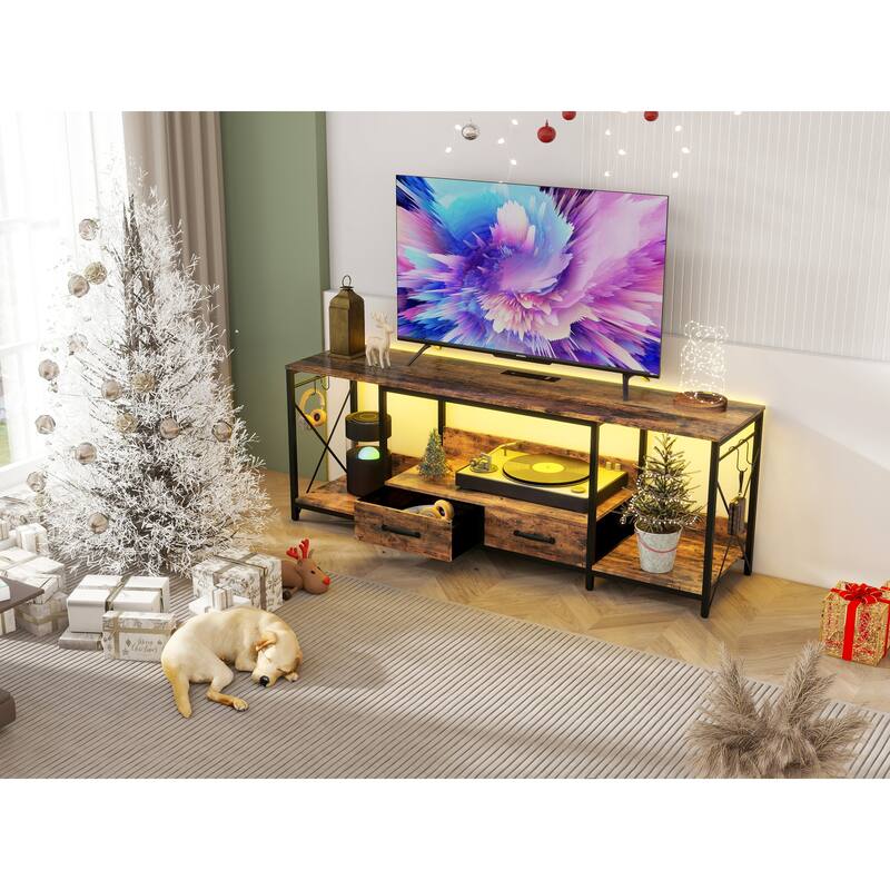 TV Stand with LED Lights Power Outlets