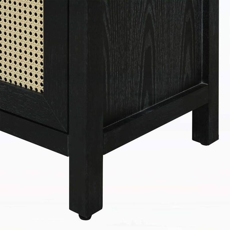 Rattan Buffet Storage Cabinet with Wood Frame