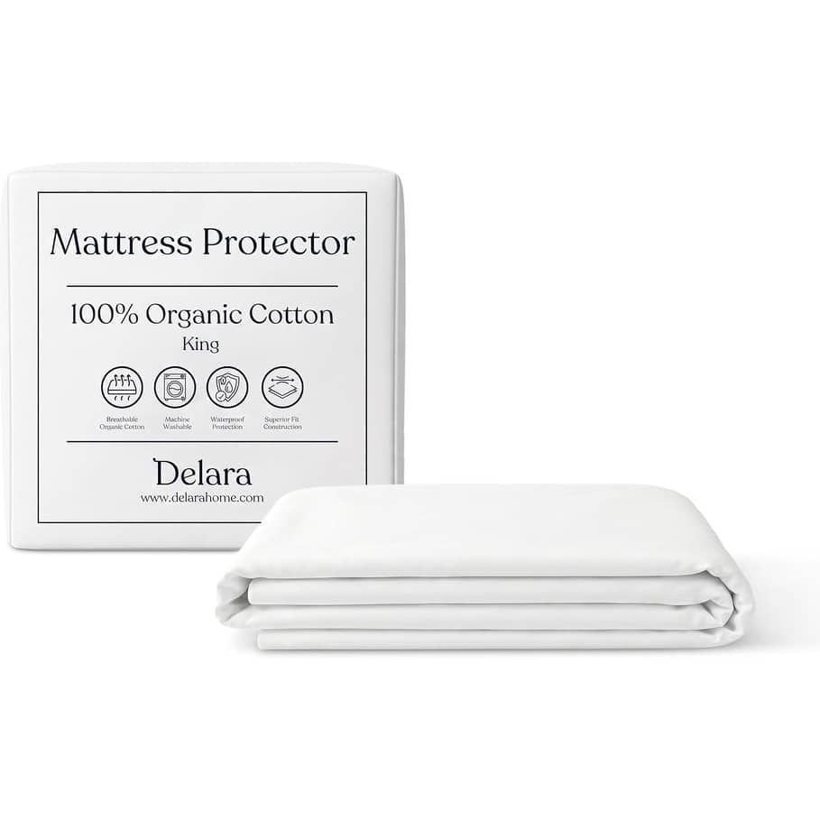 Delara Waterproof Mattress Protector, TPU Membrane, GOTS Certified Organic Cotton Surface, Noiseless & Breathable,19" Pocket