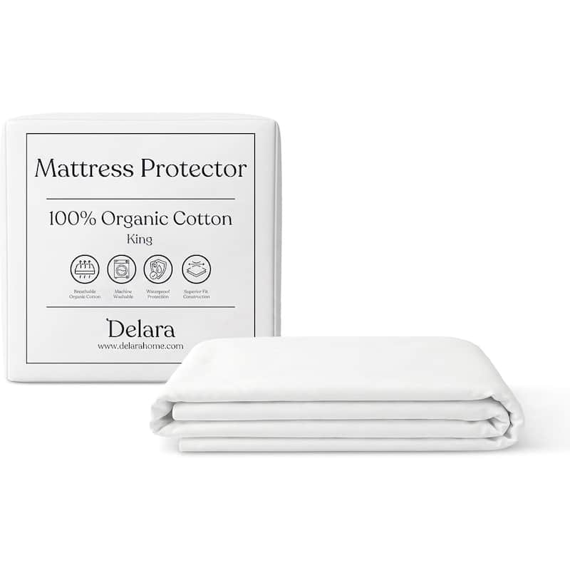 Delara Waterproof Mattress Protector, TPU Membrane, GOTS Certified Organic Cotton Surface, Noiseless & Breathable,19" Pocket - King(78"X80")