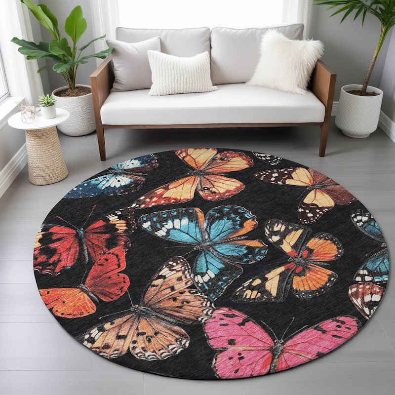Machine Washable Indoor/Outdoor Butterflies Chantille Rug