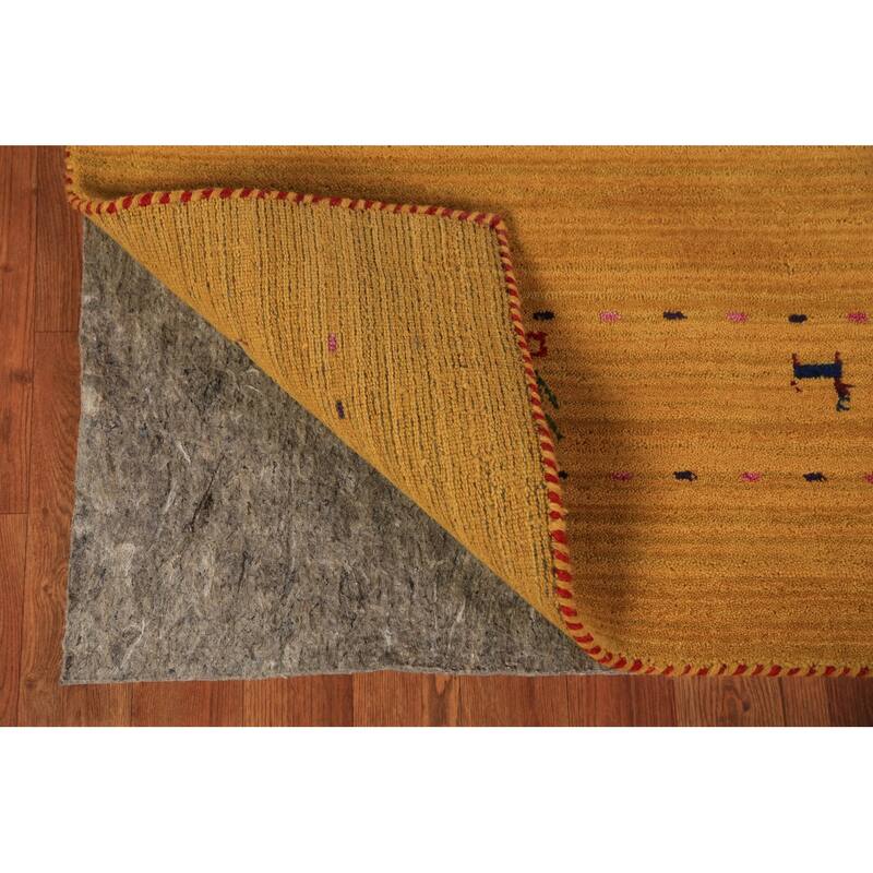 Tribal Gold Gabbeh Oriental Area Rug Hand-Knotted Wool Carpet - 5'5" x 7'7"