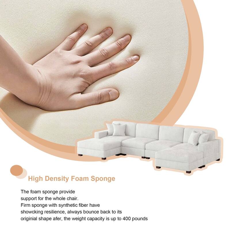 Oversized Chenille Modular Sectional Sofa Conversation Set with 2 Ottomans