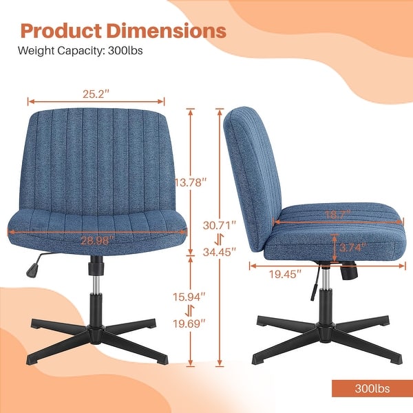 dimension image slide 2 of 10, Desk Chairs. Cross Legged Office Task Armless Wide Vanity Makeup Chair Computer Chairs for Home Office