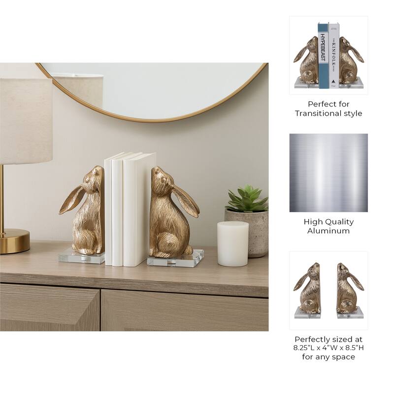 Metal Bookends Bunny Figurine Metallic Finish (Set of 2) - 9" Gold - 8.5"