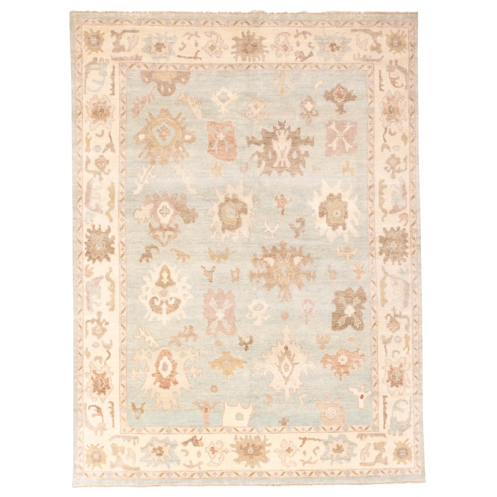 ECARPETGALLERY Hand-knotted Modern Oushak Light Blue Wool Rug - 9'0 x 12'0