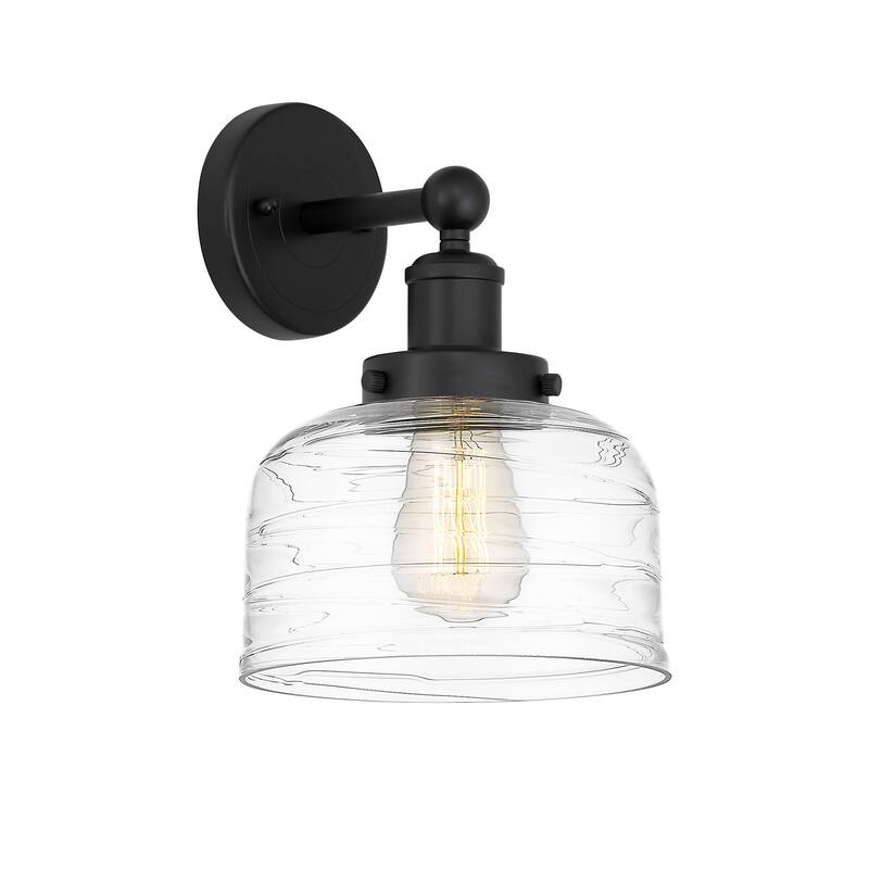 Innovations Lighting 616-1W-10-7-L Bell Sconce Bell 10" Tall Wall - Matte Black / Clear Deco Swirl