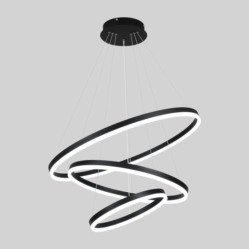 Modern Dimmable 3-Light Unique Tiered LED Chandelier - Black
