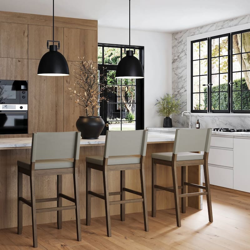 Nathan James Linus Modern Upholstered Bar Stool with Back and Solid Rubberwood Legs