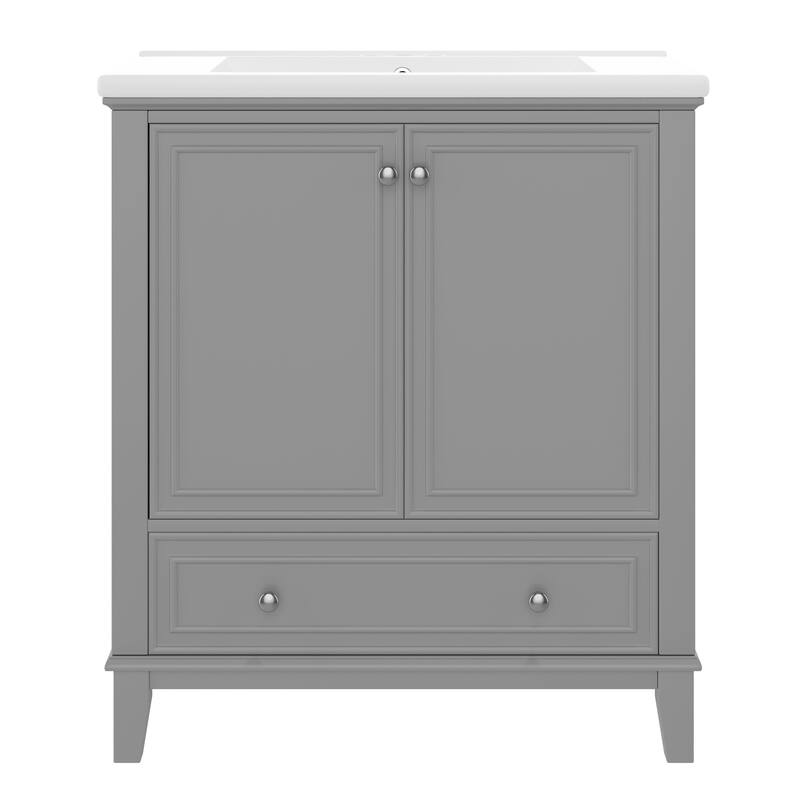 GDFStudio - Emerson 30-Inch Freestanding Bathroom Vanity with Ceramic Sink, Multi-functional Cabinet and Drawer