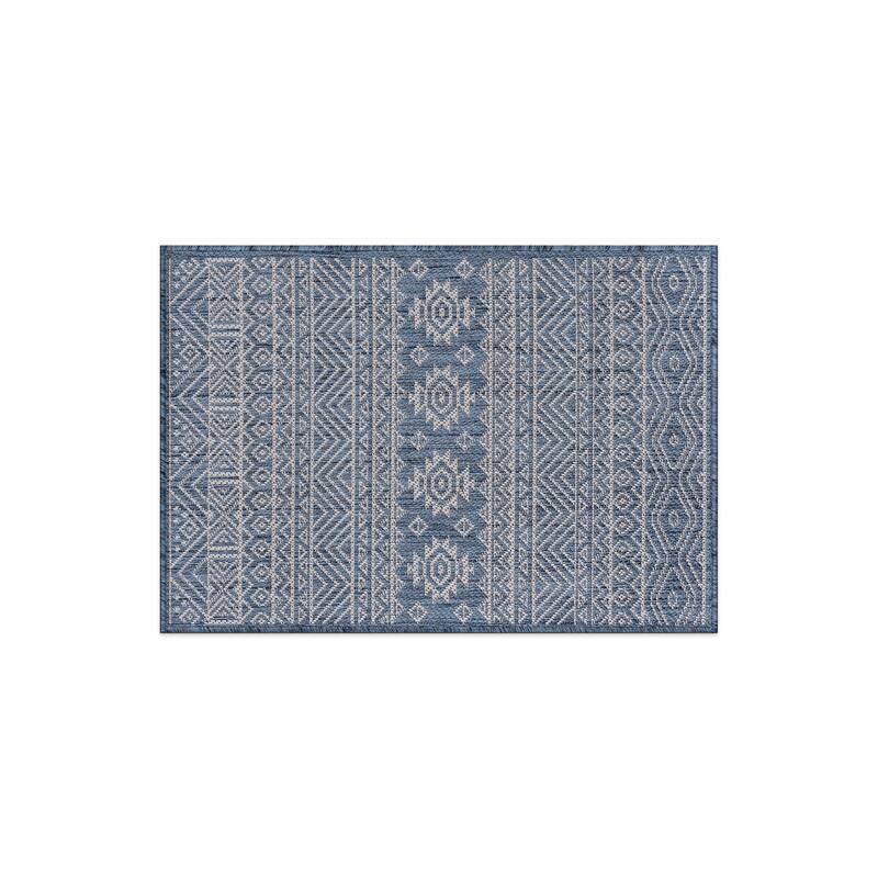 World Rug Gallery Distressed Geometric Bohemian Textured Flat Weave Indoor/Outdoor Area Rug