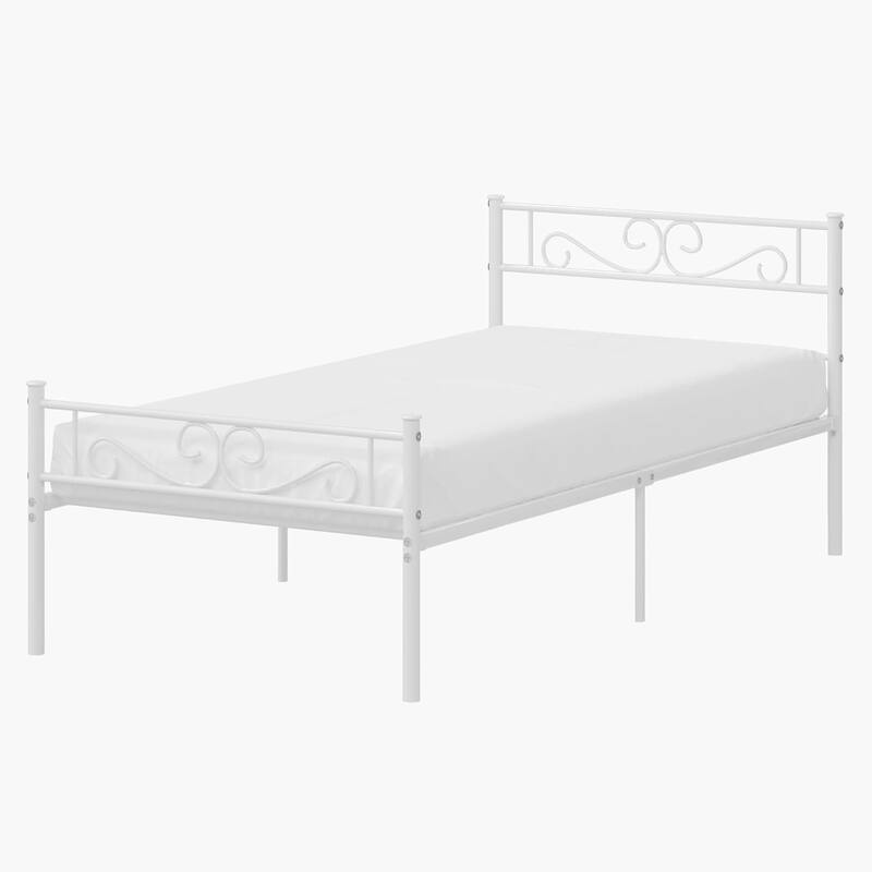 VECELO Twin Size Bed Frame Set of 2 with Headboard, 14 Inch Metal Platform Mattress Foundation Kids Bed Set of 2