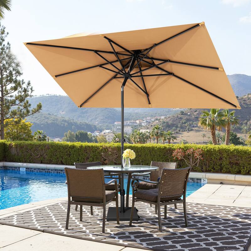 Pellebant Outdoor Patio 10 X 6.5 FT Double Top Market Umbrella with Wheels Base