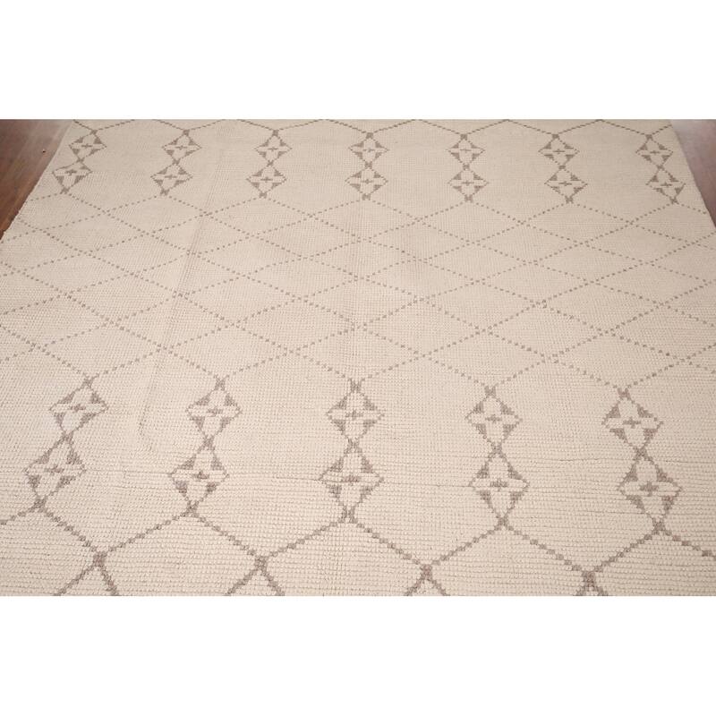 Trellis Ivory Moroccan Rug Hand-Knotted Beige Wool Carpet - 6'8"x 10'7"