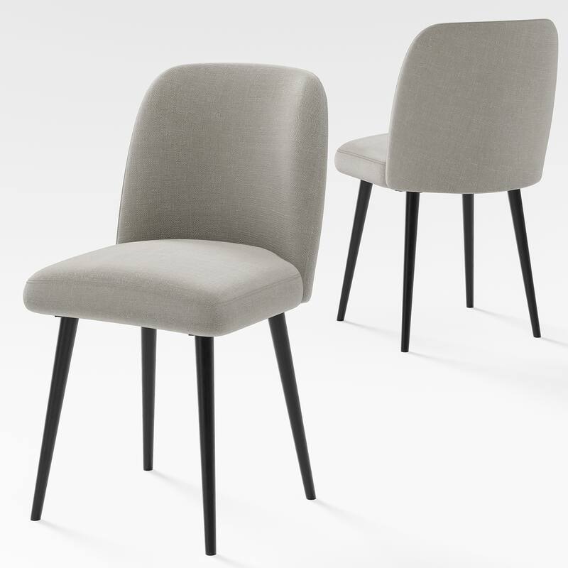 2Pcs Upholstered Dining Chairs Modern Fabric Kitchen Chairs with Padded Seat & Sturdy Metal Legs Side Chairs - Gray+Black Leg - 32 in. x 23 in.