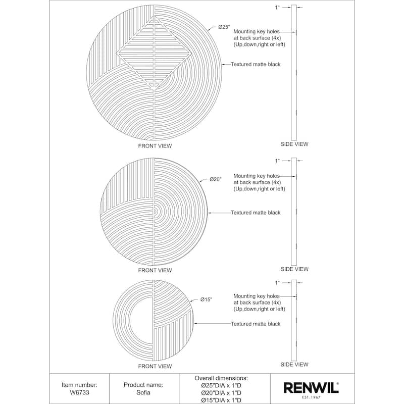Renwil Sofia Resin 3-Piece Wall Art - Black