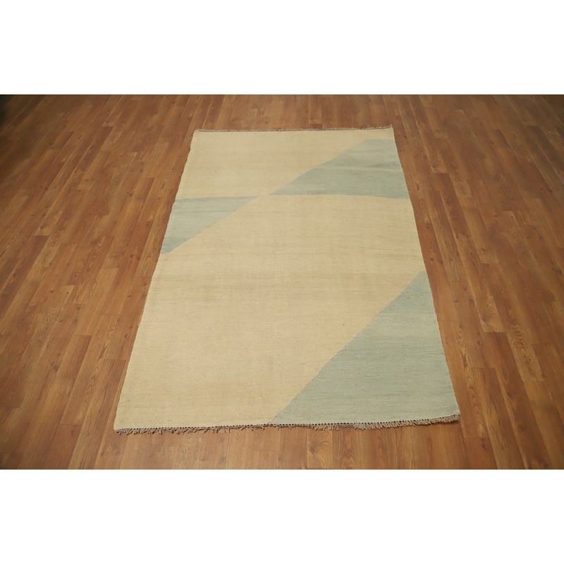 Hand Woven Oriental 100% Wool Carpet Southwestern Modern Beige & Ivories Kilim Area Rug - 5' 9'' X 3' 10''