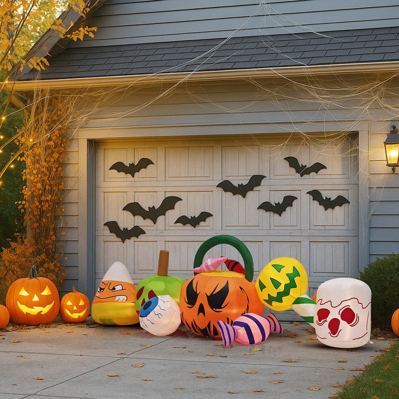 8FT Long Halloween Inflatables Pumpkins Eyeball Candy Outdoor Decorations