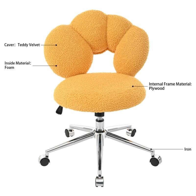 Modern Style Teddy Fabric Home Office Chair with Adjustable Height and 360°Swivel