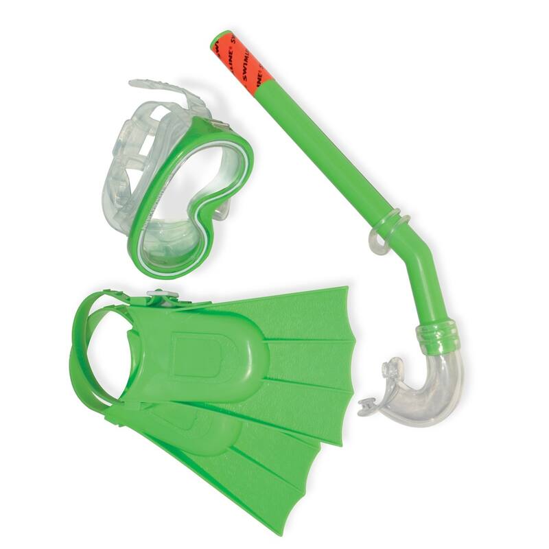 Set of 3 Green Recreational Mask Snorkel and Fins For Children - 12.75"