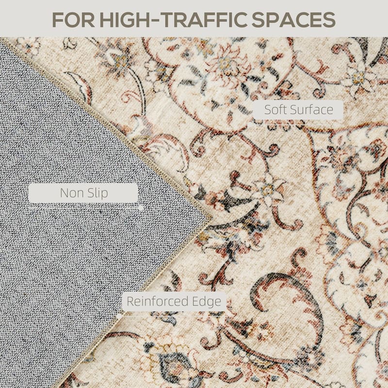 HOMCOM Area Rug 8x10, Machine Washable Rug, Non-Slip Classical Floral Print Floor Cover Foldable Carpet for Living Room