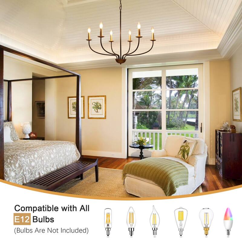 6-Light Farmhouse Candle Chandelier Modern Hanging Lamp for Living Room Kitchen Hallway Entryway - N/A