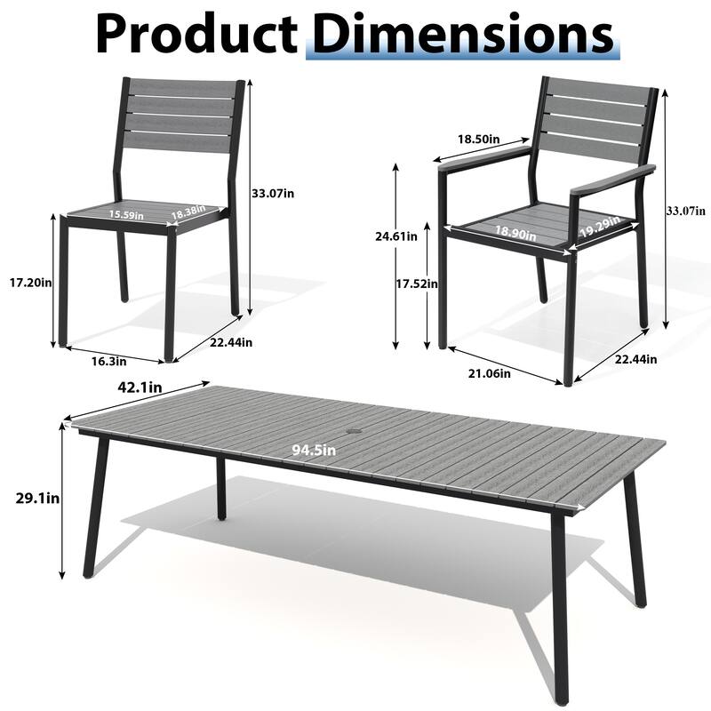 Outdoor Patio Dining Set 7/9/11-Piece Furniture Set Aluminum Dining Table and Stackable Chairs