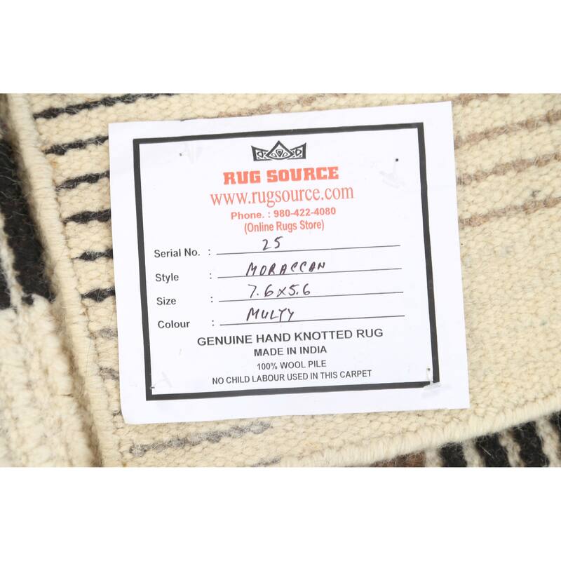 Geometric Contemporary Moroccan Oriental Wool Area Rug Handmade - 5'6" x 7'6"