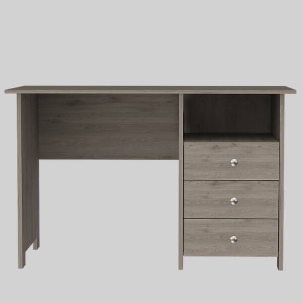 slide 2 of 6, 47.2-Inch Wide Computer Desk with Three Drawers and Shelf, Freestanding Design Grey