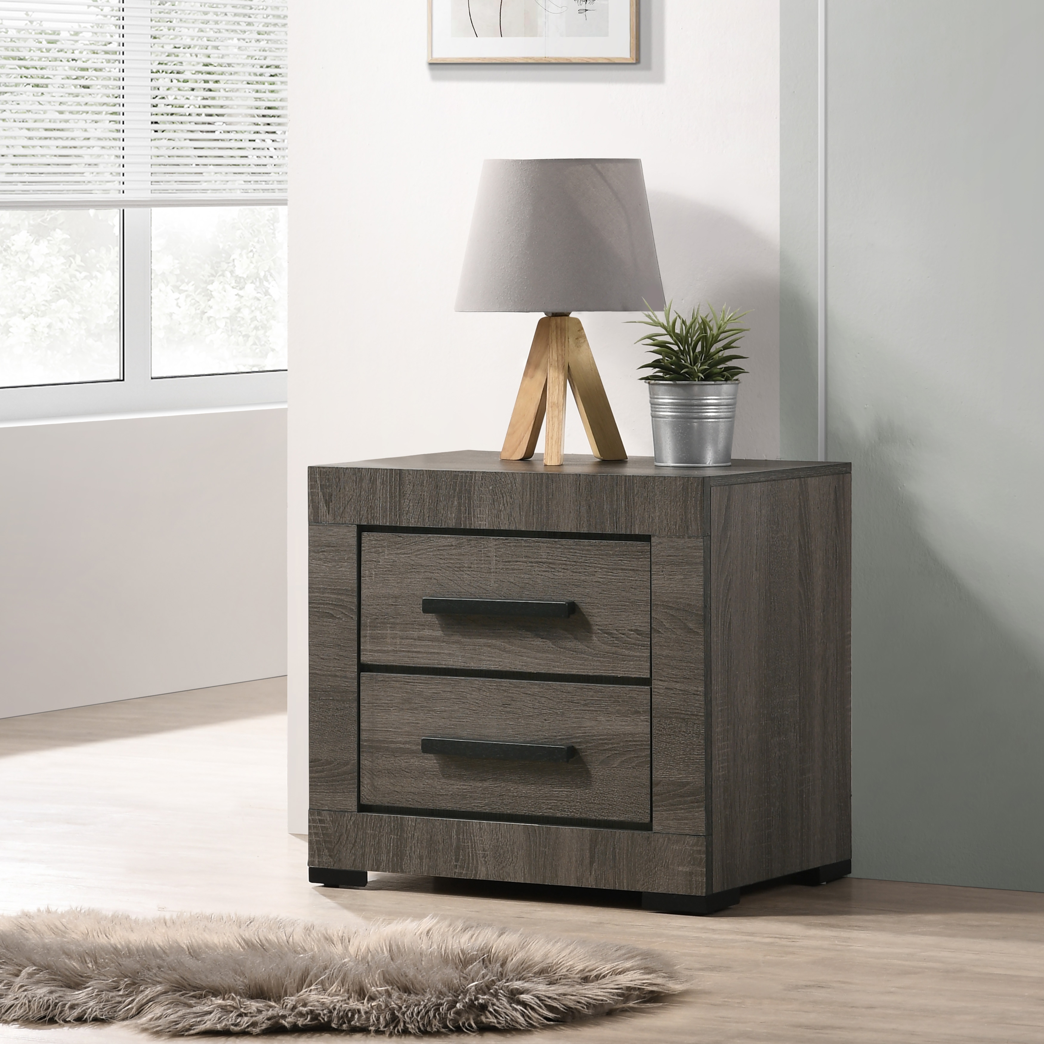 Furniture of America Nestore Contemporary Grey Wood 2-Drawer Nightstand